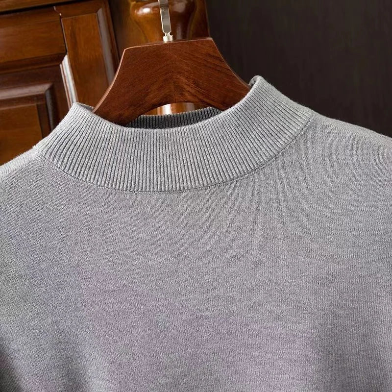 Autumn Mens Mock Turtleneck Knitwear Sweater Outdoor Half Neck Solid