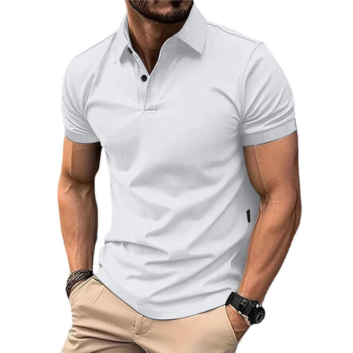 Summer Men's Solid Color Polo Shirt Short Sleeve Lapel Button Tshirts