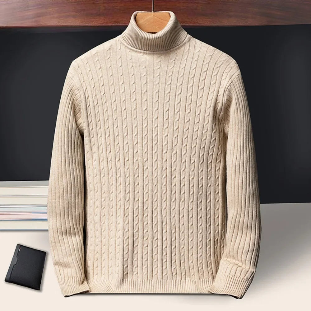 New Men's Turtleneck Sweaters Autumn Knitted Striped Streetwear Warm