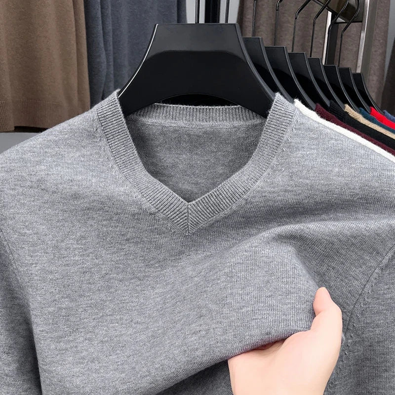 New Sweatwear Men's V Neck Basic Solid Color Sweaters Round Neck