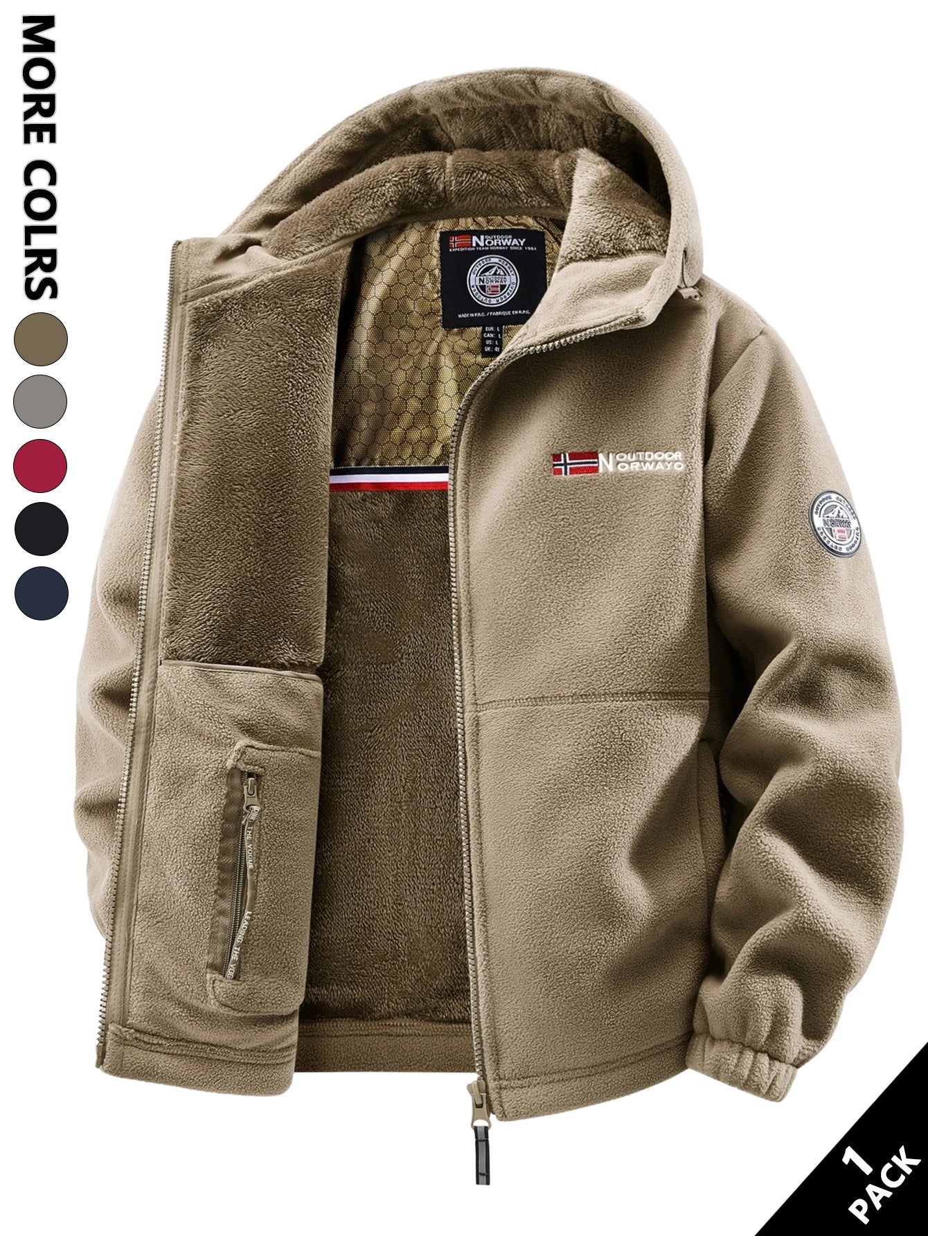 Men's Winter Fleece Hooded Jacket, Windproof and Warm, Suitable for
