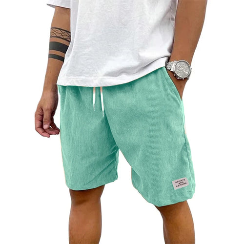 Summer Men's Solid Corduroy Shorts with Drawstring Casual Elastic