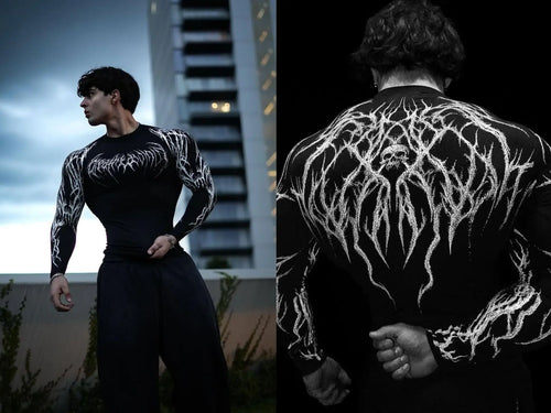 Men's Compression Sports Shirt  Gothic Lightning Print GYM Fitness Top