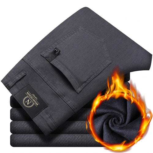 Winter New 2025 Fleece Pants Men's Thick Slim Elastic Business Casual