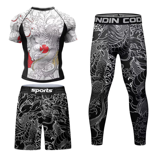 Men Tracksuit MMA No Gi Rashguard Jiu Jitsu T-shirt+Pants Boxing