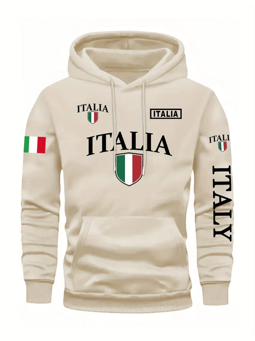 Men's Italy Flag Shield Bold ITALY Letter Print Hoodie Grey Casual