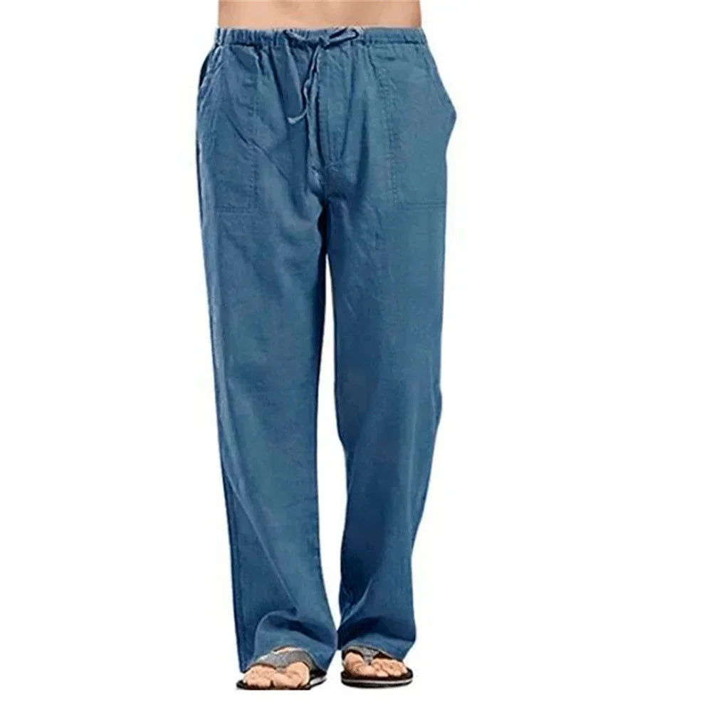 Men's Cotton Linen Pants Summer Solid Color Breathable Linen Trousers
