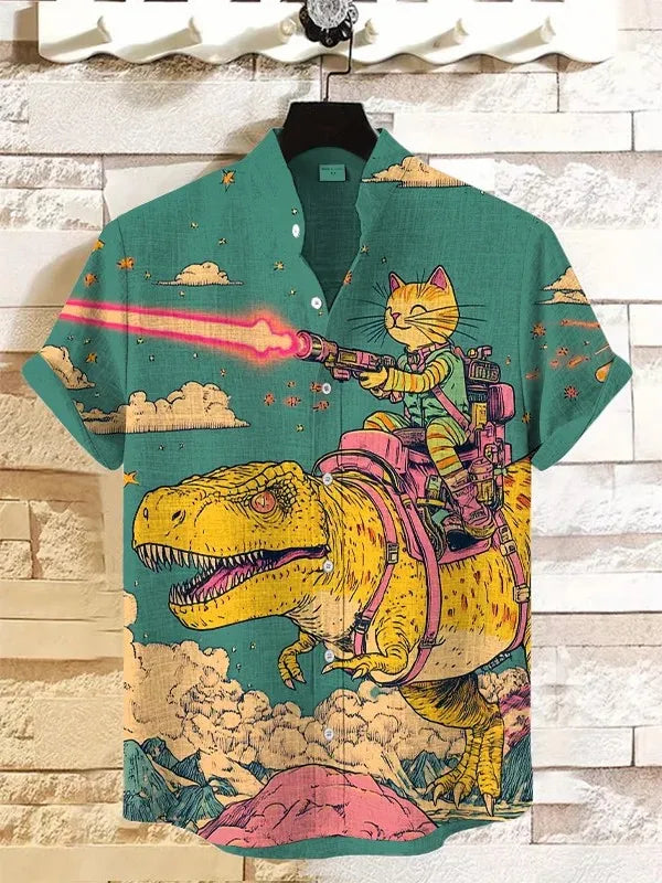 Men's Cat Graphics Shirts Short Sleeved Button Down Lapel Shirt For