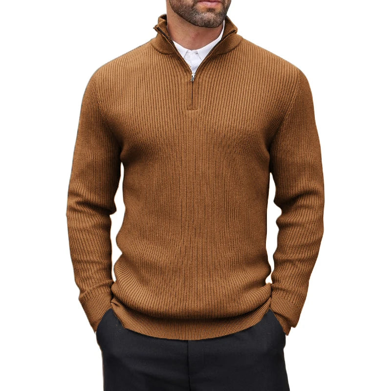 Autumn Men's Quarter Zip Pullover Dress Slim Sweater Mock Neck