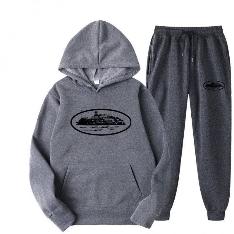 NICE Loose Unisex Fleece-lined Printed Sweatshirt Hoodie Set Devil