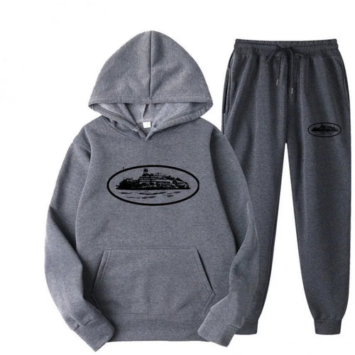 NICE Loose Unisex Fleece-lined Printed Sweatshirt Hoodie Set Devil