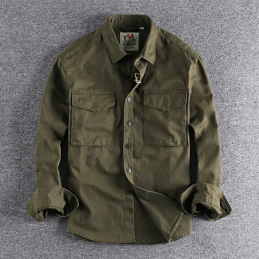 Autumn new 204 khaki retro wash solid color work shirt men's