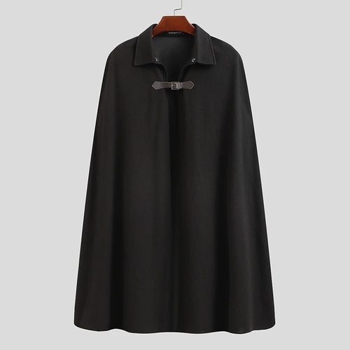 INCERUN Fashion Men Cloak Coats Lapel Solid Color One Button Cape