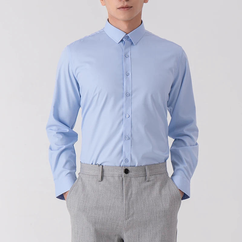New Men's Solid Color Business Shirt Formal Fashion Thin Classic Basic