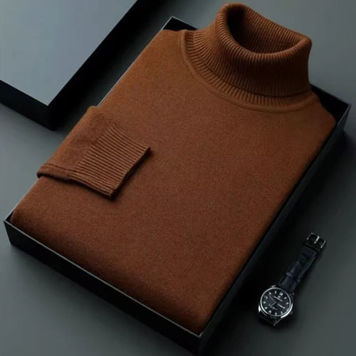 New Mens Long Sleeve Knitted Sweaters Solid Color Turtleneck Coats