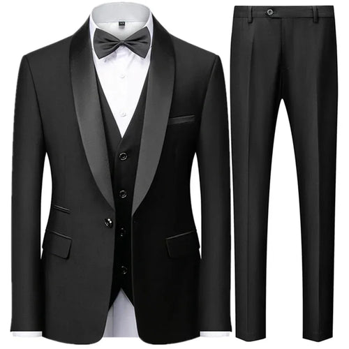 Black Men Autumn Wedding Party Three Pieces Set Large Size Male Blazer