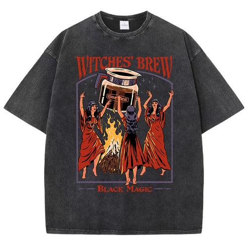 Witches Brew Coffee Black Magic Washed Retro Snow Mens T Shirt Summer