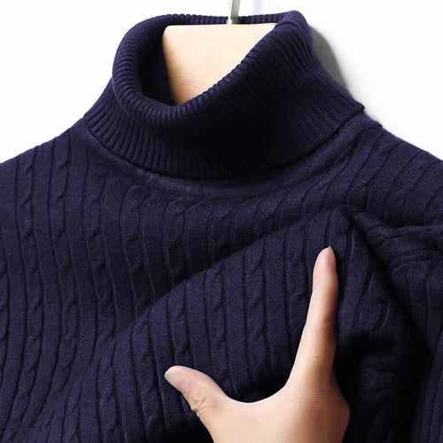 Autumn Men's Ribbed Turtleneck Sweater Warm Fitted Knitted Pullover