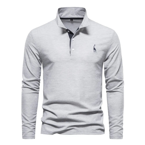 AIOPESON Deer Embroidery Men's Polo Shirts Solid Color Long Sleeve