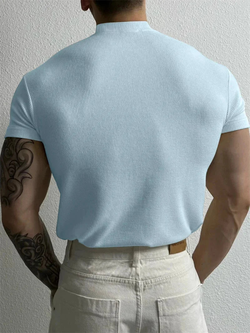 spring summer Elastic Comfortable Men's T-shirt Small high collar