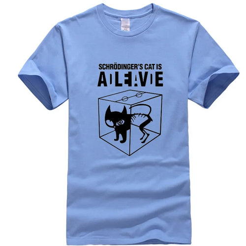 Men's T-shirt Top Quality Cotton Schrodinger's Cat Print Summer Short