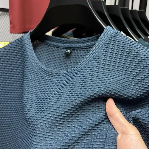 Men's Short Sleeve Mesh Bamboo Ice Silk T-shirt Casual Versatile