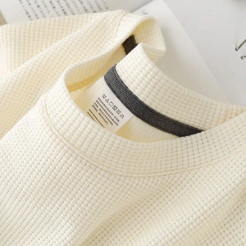 Waffle Short Sleeved T-shirt for Men and Women Summer Japanese Round