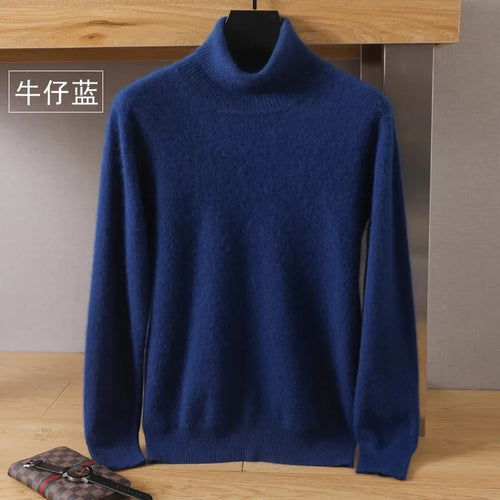 Men's 100% pure Mink velvet Cashmere Sweater High Lapels Pullovers