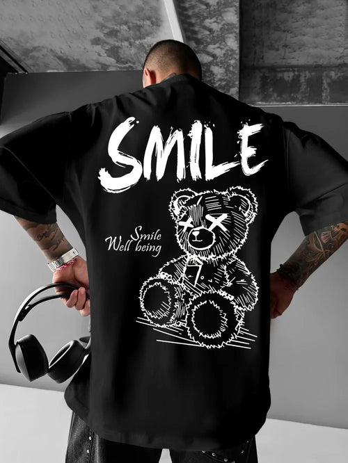 Trendy summer new men's personalized teddy bear print micro elastic