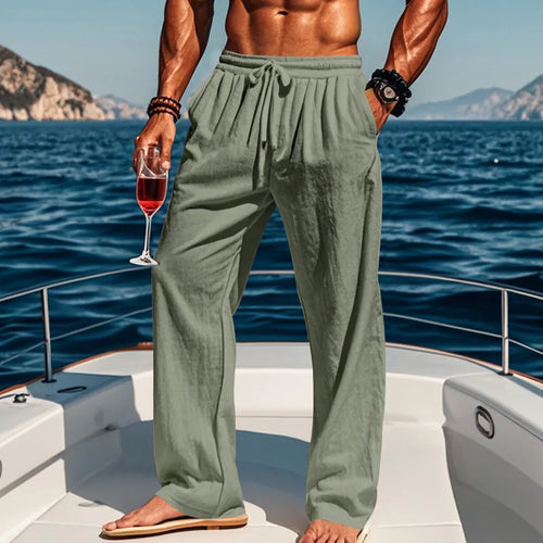 Men's 16-Color Breathable Linen Yoga Pants Loose Casual Sportswear for