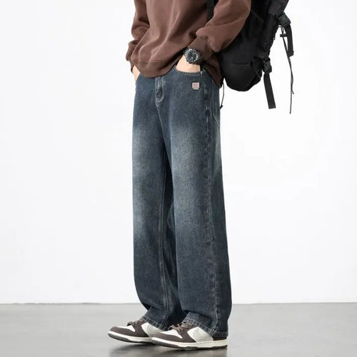 Spring Autumn New Men's Straight Vintage Fit Jeans Casual Trousers