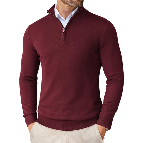 Men's Quarter Zip Up Sweaters Slim Fit Lightweight Mock Neck Pullover