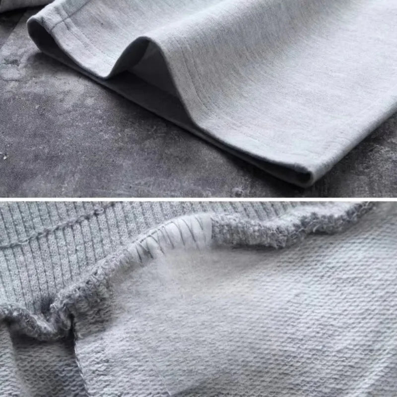 Four season new solid color gray loose cotton men's casual drawstring