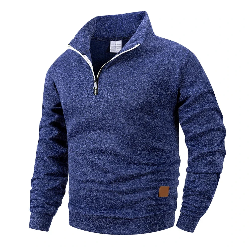Autumn Men's Stand Collar Pullovers Slim Fit Warm Solid Color Half