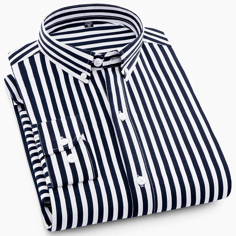 Hot New Men's Formal Shirts Long Sleeve Anti-Wrinkle Office Striped