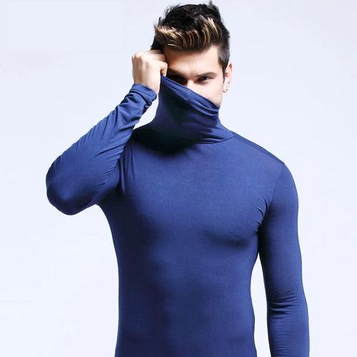 Autumn Winter Mens Turtleneck Sweaters Casual Thermal Long Sleeve Slim