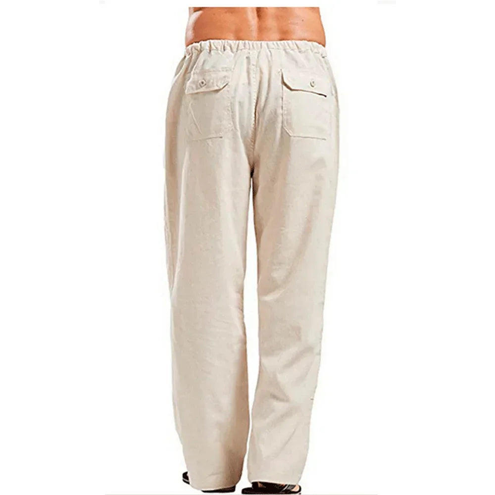 Men's Cotton Linen Pants Summer Solid Color Breathable Linen Trousers