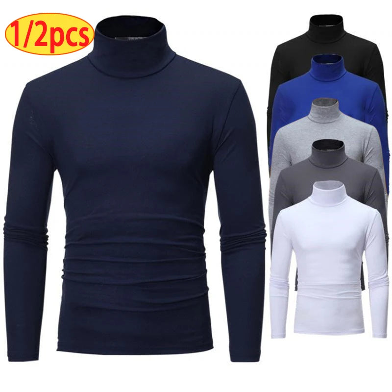 1/2pcs Autumn  Winter Men's High Neck T-shirt Slim Fit Fashion High