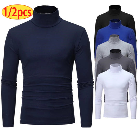1/2pcs Autumn  Winter Men's High Neck T-shirt Slim Fit Fashion High
