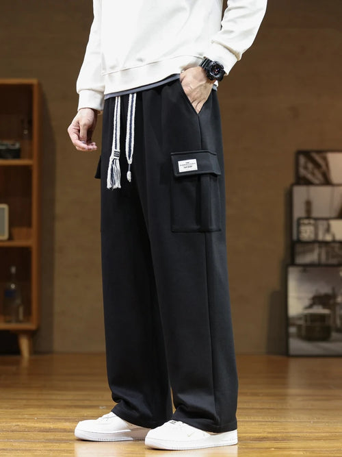 Spring Autumn Multi-Pockets Sweatpants Men Drawstring Waist Sportswear