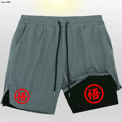 Goku Anime Running Shorts Men Fitness Gym Training 2 in 1 Sports