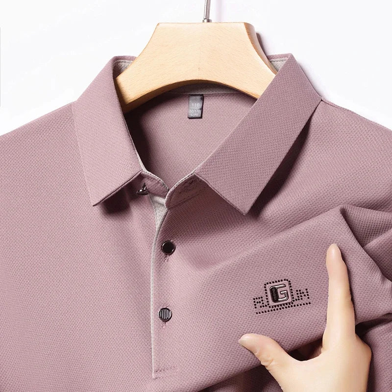 New Men's Business Casual Short Sleeved Shirt with Badge Solid Color