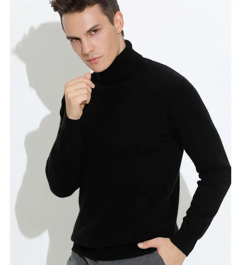 Turtleneck Men Pullover Cashmere Cotton Blend Knitted Sweater 2025