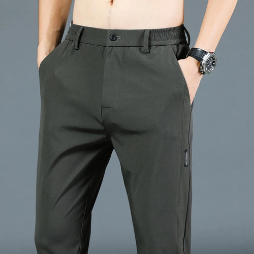 2024 Summer New Thin Ice Silk Stretch Men's Pants Casual Elastic Waist