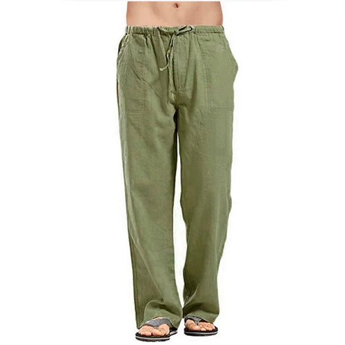 Men's Cotton Linen Pants Summer Solid Color Breathable Linen Trousers