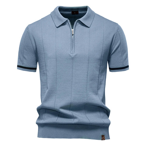 AIOPESON Men's Solid Color Sport Zipper Polo Shirt Athletic Social