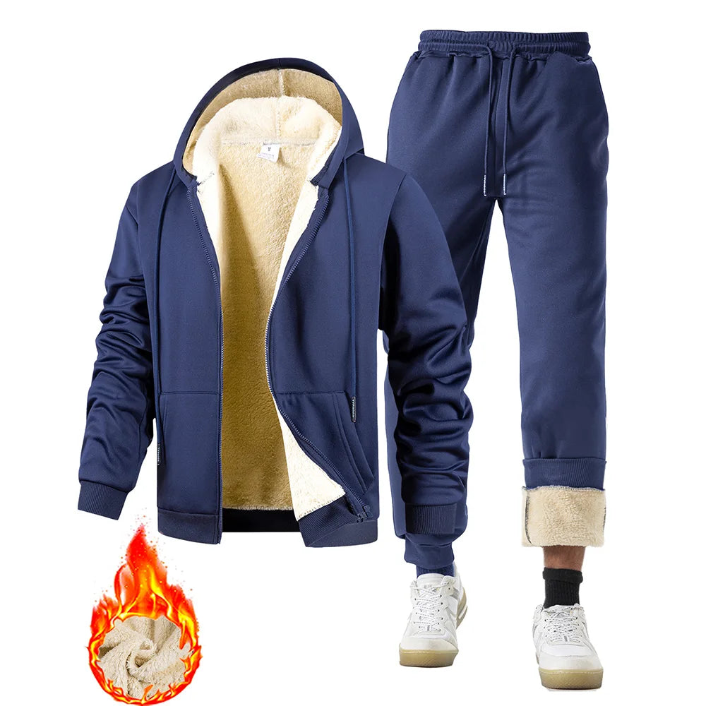 Men's Suit Two-Piece Tracksuit Plush Thickened Warm Sports