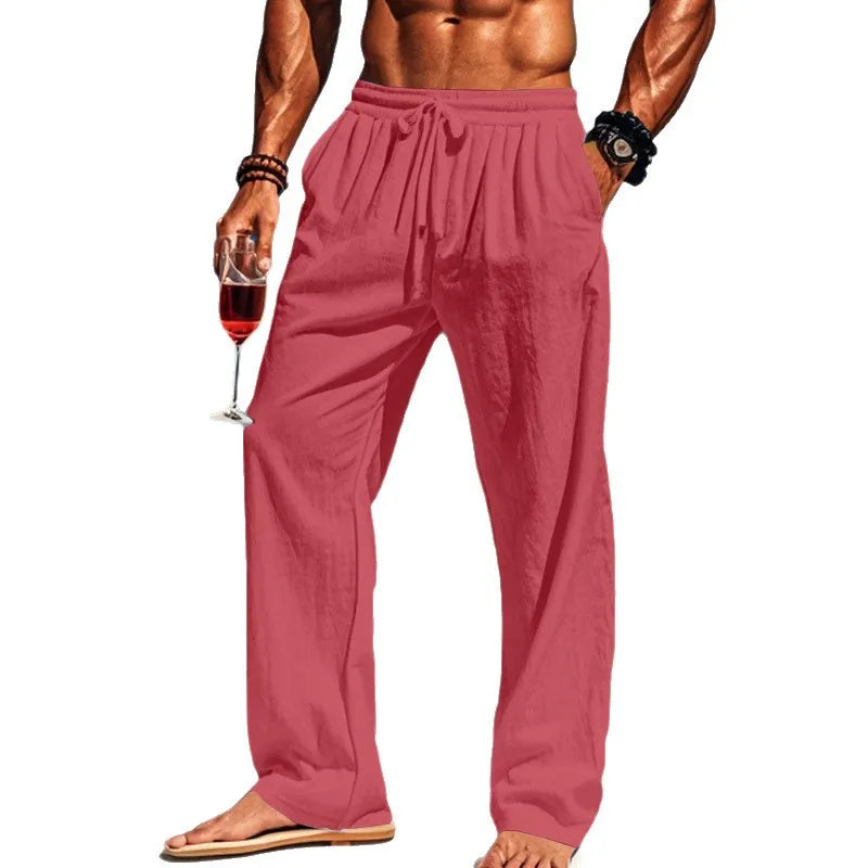 Men's 16-Color Breathable Linen Yoga Pants Loose Casual Sportswear for