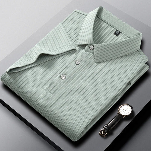 2025 New Men's Casual Fashion Striped Short Sleeved Collar Polo Shirt