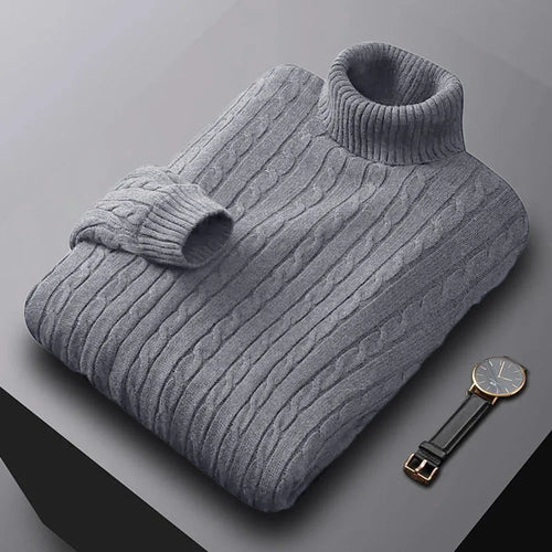 New Men's Turtleneck Sweater Solid Color High Neck Pullover Knitted